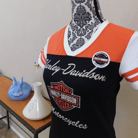 Harley-Davidson Tops - Harley Davidson logo V neck ringer Sturgis T shirt